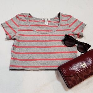 Ambiance Apparel grey & pink striped crop top!